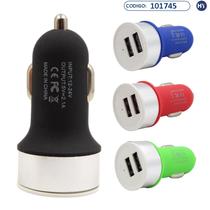 Carregador Veicular para Celular - 2USB - 12/24V - 2.1A/1.0A - Base Prata - Varias Cores