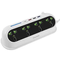 Filtro de Linha Yookie EB02 com 4 Tomadas Universais / 3X USB + USB-C - Branco/Preto