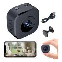 Mini Camera de Segurança Espiã HSR-M5 Mini / Wifi / Bateria Recarregavel / Visão Noturna / HD / com Base Magnetica / App Linklemo - Preto  Mini Camera...