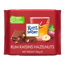 Barra Chocolate Ritter Sport Rom Passas e Avelã 100G
