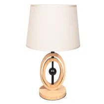 Abajur Decorativo Textura Trançada com Base de Madeira- Bege