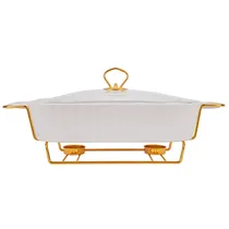 Rechaud de Porcelana com Tampa de Vidro de 2 Bocas 32X24CM