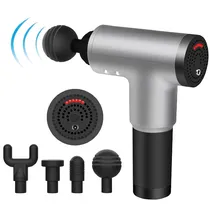 Massageador Eletrico Corporal Muscular Portatil Gun KH-320 (K0033) com 4 Acessórios / 6 Velocidades - Silver/Preto