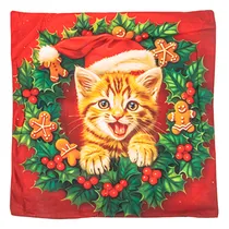 Capa de Travesseiro Natalina 43X43CM com Design de Gatinho