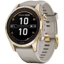 Smartwatch Garmin Fenix 7S Pro Sapphire Solar 010-02776-17 42 MM com GPS/Wi-Fi - Soft Gold/Light Sand