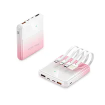 Carregador Portatil Powerbank Luo LU-6078 / 10800MAH / 22.5W / 2X USB-A / 2X USB-C / Cabo Embutido Micro-USB / USB-C / Lightning / USB-A - Rosa/ Branco