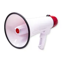 Megafone Tomate MLB-002 Recarregavel / 30W / 600 Metros / 1800MAH / Funçao de Sirene - Grabaçao / USB / Carto TF / Audio 3.5MM(Bateria Nao Incluida) - Branco/ Vermelho
