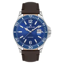 Relogio Analógico Masculino Daniel Klein DK.1.13905-2 Premium Gents / Pulseira de Couro Genuino - Azul/Prata/Marrom