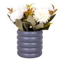 Planta Artificial Pêonias e Crisantemos com Vaso de Cerâmica