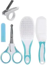 Kit Cuidados Escova Pente Tesoura e Corta Unhas Buba 5239 (Azul)