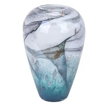 Vaso Cilíndrico Ondulado Em Vidro Soprado
