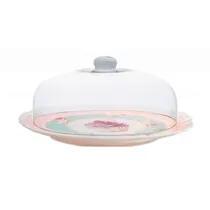 Suporte para Bolo com Cupula de Vidro Desenho de Flores