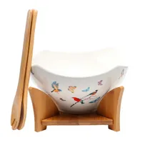 Ensaladeira de Porcelana c/Base de Madeira 23X23X12CM
