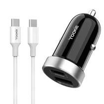 Carregador Veicular Yookie PC10 - 20W - USB/USB-C - com Cabo USB-C/USB-C - Preto