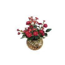 Deco Mini Rosas Rojas Con Florero Dorado