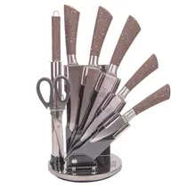 Jogo de Facas Bass para Cozinha Inox 7 Peças + Suporte Giratorio Marrom