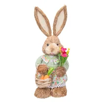 Coelho Da Páscoa Decorativo de Palha 45 CM com Vestido