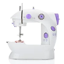 Mini Maquina de Costura SM-202A Portátil com Pedal de Controle A Pilha (Nao Incluida) - Branco/Roxo