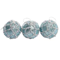 Bola de Natal Celeste com Listras 8CM com 3 Peças.