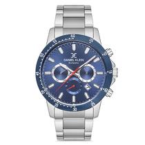 Relogio Analogico Masculino Daniel Klein DK.1.12676-2 Exclusive Gents / Pulseira de Aco Inoxidavel - Prata/Azul