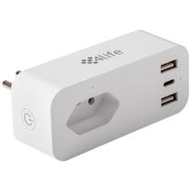 Adaptador de Tomada Inteligente 4LIFE Smart Plug Powerhub FLP10A3UBR Wi-Fi Bivolt - Branco