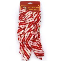 Moño Navideño Blanco c/ Listras Rojo 6PZS 5X8 PLG