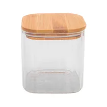 Pote de Vidrio Tampa de Bambu 10X10CM