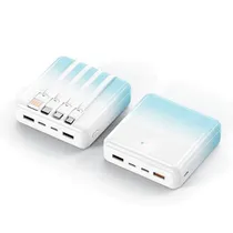 Carregador Portatil Powerbank Luo LU-6079 / 20800MAH / 2X USB-A / 2X USB-C / Cabo Embutido Micro-USB / USB-C / Lightning / USB-A - Azul