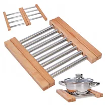 Porta Panelas de Bambu e Inox 22X21CM Aberto 34CM