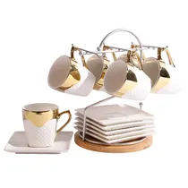 Conjunto de 6 Xícaras e Pires com Suporte para Café Ou Chá