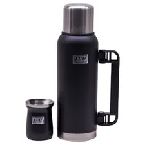 Garrafa Termica Luo LU-4304 de Aço Inoxidavel / 1 Litro + Cuia de 160ML - Preto