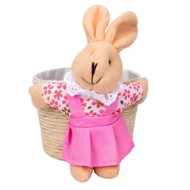 Cesta de Páscoa com Coelhinha 12X10X9CM - Vestido Rosa