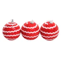 Bola de Natal Vermelha/Branca com Design Espiral 8CM 3 Peças.