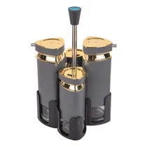 Porta Tempero Giratório Condimento Inox Cinza Redondo 4PC