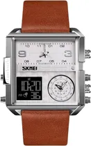 Relógio Skmei 1584 Leather Silver Brown - Masculino