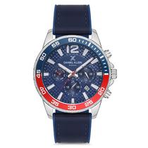 Relogio Analogico Masculino Daniel Klein DK.1.12672-3 Exclusive Gents / Pulseira de Silicone + Couro Genuino - Azul/Vermelho