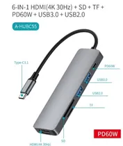Hub USB-C Sate A-HUBC55 HDMI 4K/ USB3.0/ USB2.0/ USB-C/ SD/ TF 6IN1