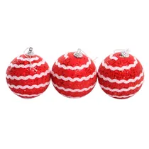 Bola de Natal Vermelha/Branca com Design Espiral 8CM 3 Peças.