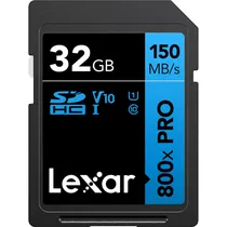 Memória SD Lexar 800X Série Azul de Alto Desempenho 150-30 MB/s C10 U3 V30 32 GB (LSD0800P032G-Bnnnu)