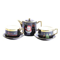 Tetera Navideño c/Tazas Negro 3 PCS