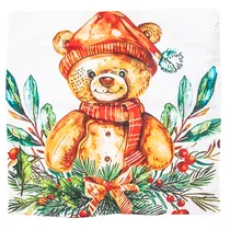 Cape de Travesseiro Natal 43X43CM com Design de Ursinho de Natal