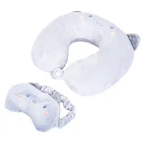 Kit Almofada Viagem Gato Cinza Extra Soft + Máscara