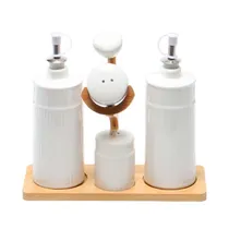 Condimentero de Cerâmica Conjunto com 4 Peças + Suporte de Bambu