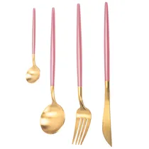 Jogo de Talheres Inox com Detalhes Em Dourado 24Pçs