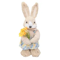 Coelho Decorativo de Páscoa de Palha com Flor 25 X 8 CM