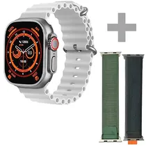Relógio Blulory Ultra Max com Bluetooth - Prata/Branco + 2 Pulseiras