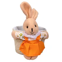 Cesta de Páscoa com Coelhinha 12X10X9CM - Vestido Laranja