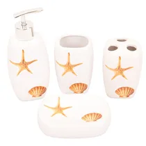 Kit Banheiro Porcelana Branco Estampa Marinha 4PÇS