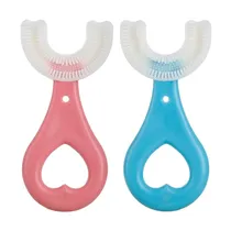Escova de Dentes de Silicone Infantil Formato Em U 360º - Cores: Azul Ou Rosa