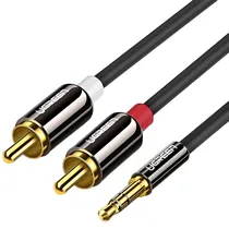Cabo de Áudio Ugreen AV116 Jack 3.5MM para 2 Rca - Preto/Dourado 3 Metros